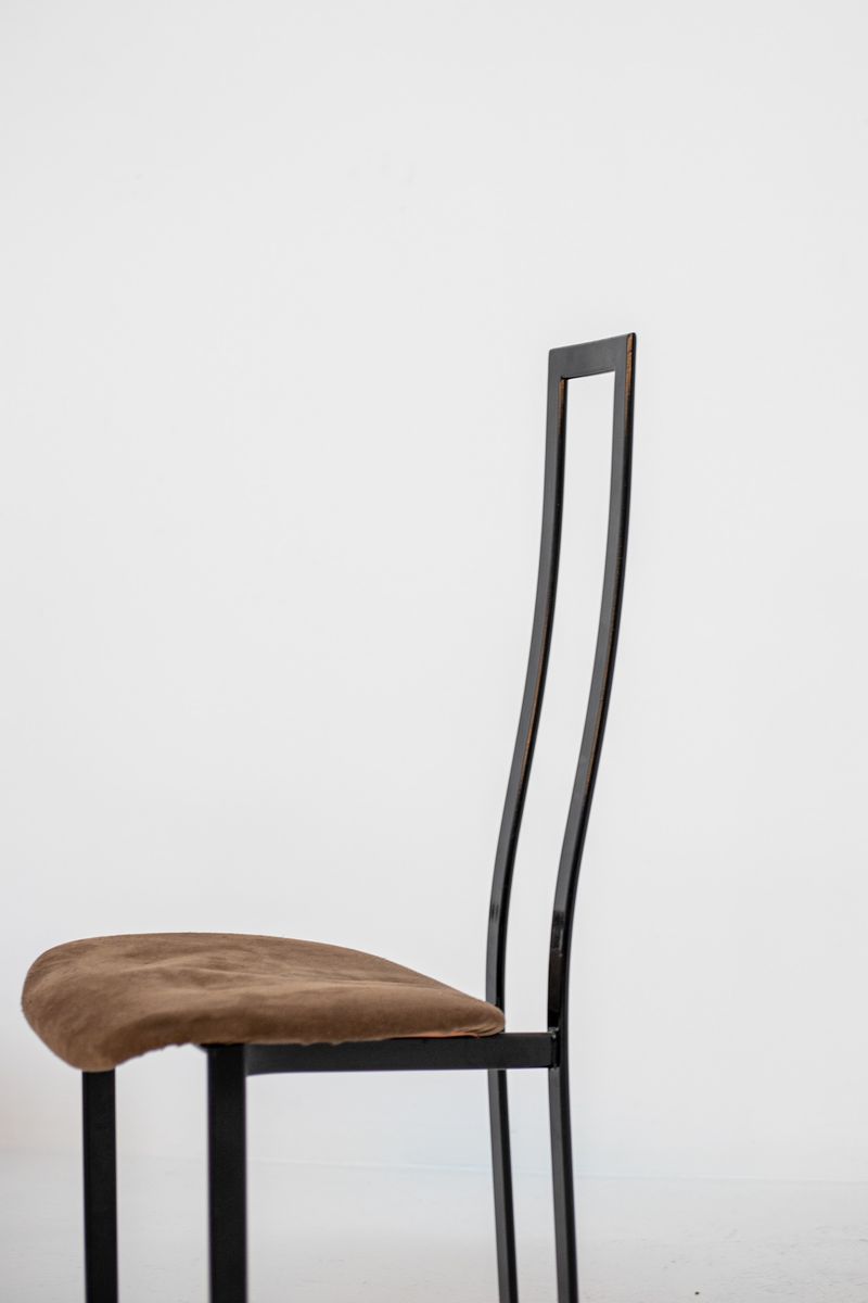 Set of 6 Postmodern Black Metal and Velluto Dining Chairs by Cattelan Italia