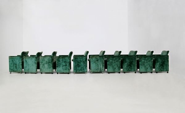 Kazuhide Takahama Set of 10 Chairs Green Mod. Montebello Production Gavina