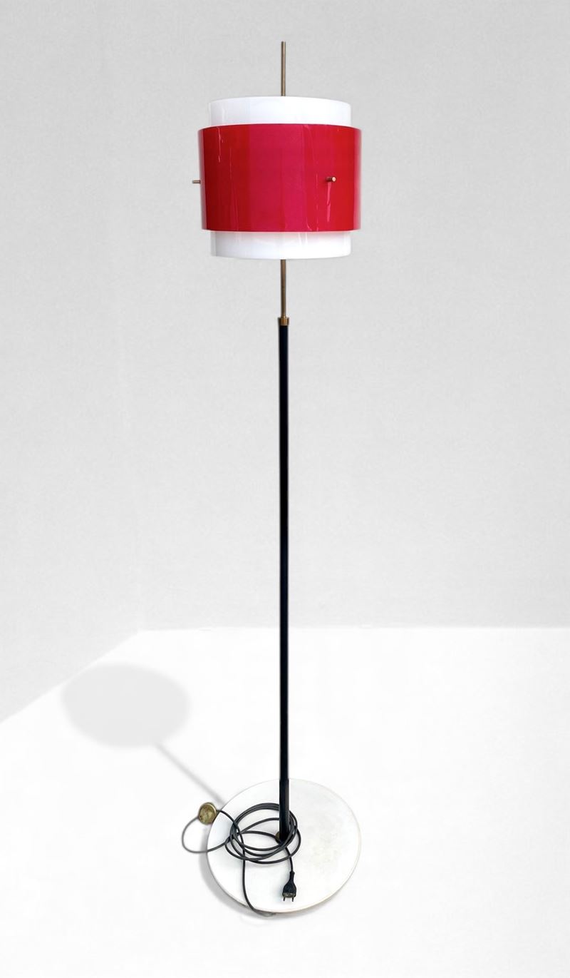 Stilnovo - Lampada da terra in metallo con base in marmo e paralume in plexi