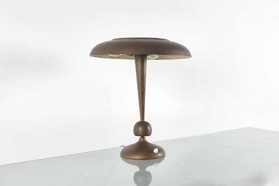 Lampada da tavolo Modello 143 in ottone e vetro satinato