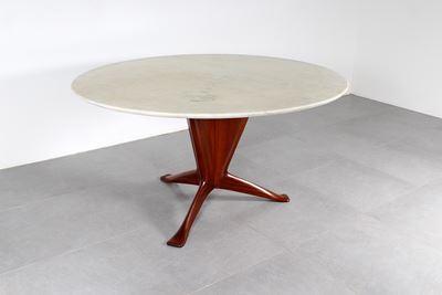 Tavolo circolare in marmo e legno, anni '50
