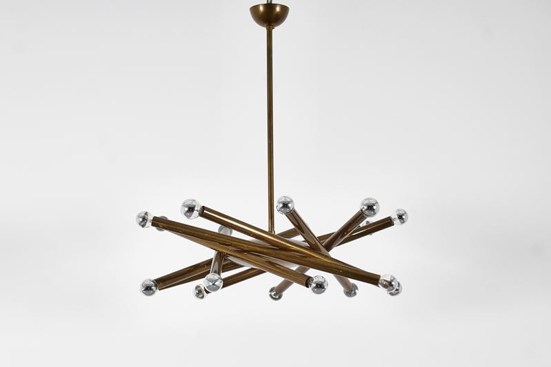 Gaetano Sciolari - Lampadario orbitale a 18 luci in ottone