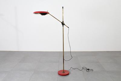 Lampada da terra orientabile modello 555T in ottone e alluminio laccato