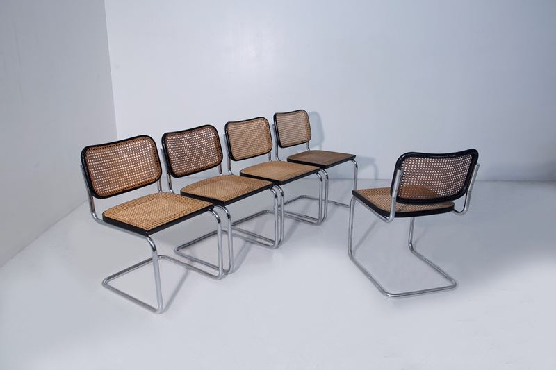 Set di cinque sedie Gavina, etichetta