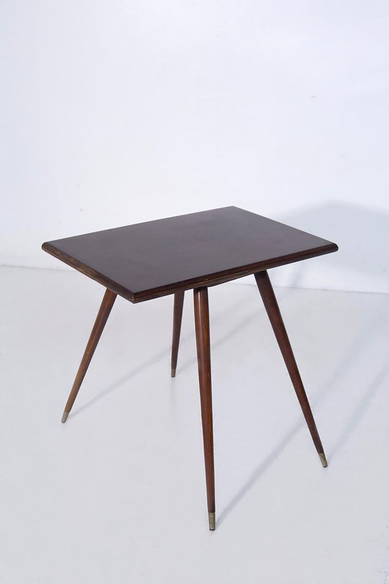 Manifattura Italiana - Tavolino vintage in legno e ottone (anni 1950)
