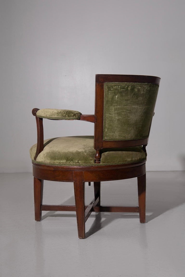 Manifattura Inglese - Poltrona girevole vittoriana, legno e velluto verde