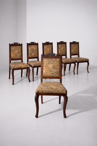 Set di sedie in stile francese, legno e tessuto, circa 1880