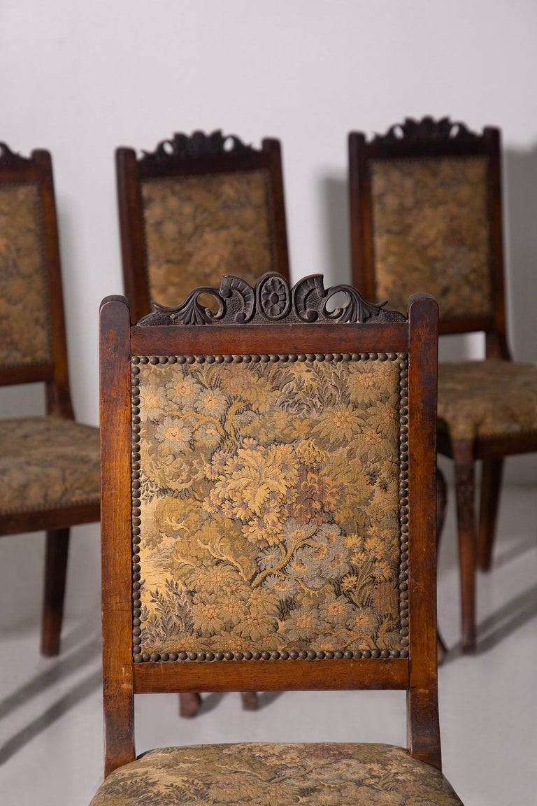 Manifattura Francese - Set di sedie in stile francese, legno e tessuto, circa 1880