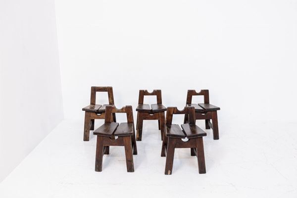 Set of Five Italian Wooden Stools