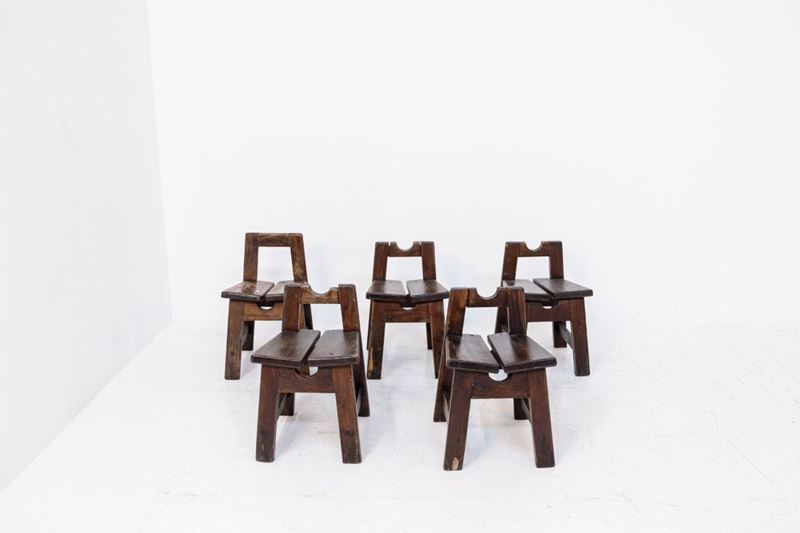 Set of Five Italian Wooden Stools