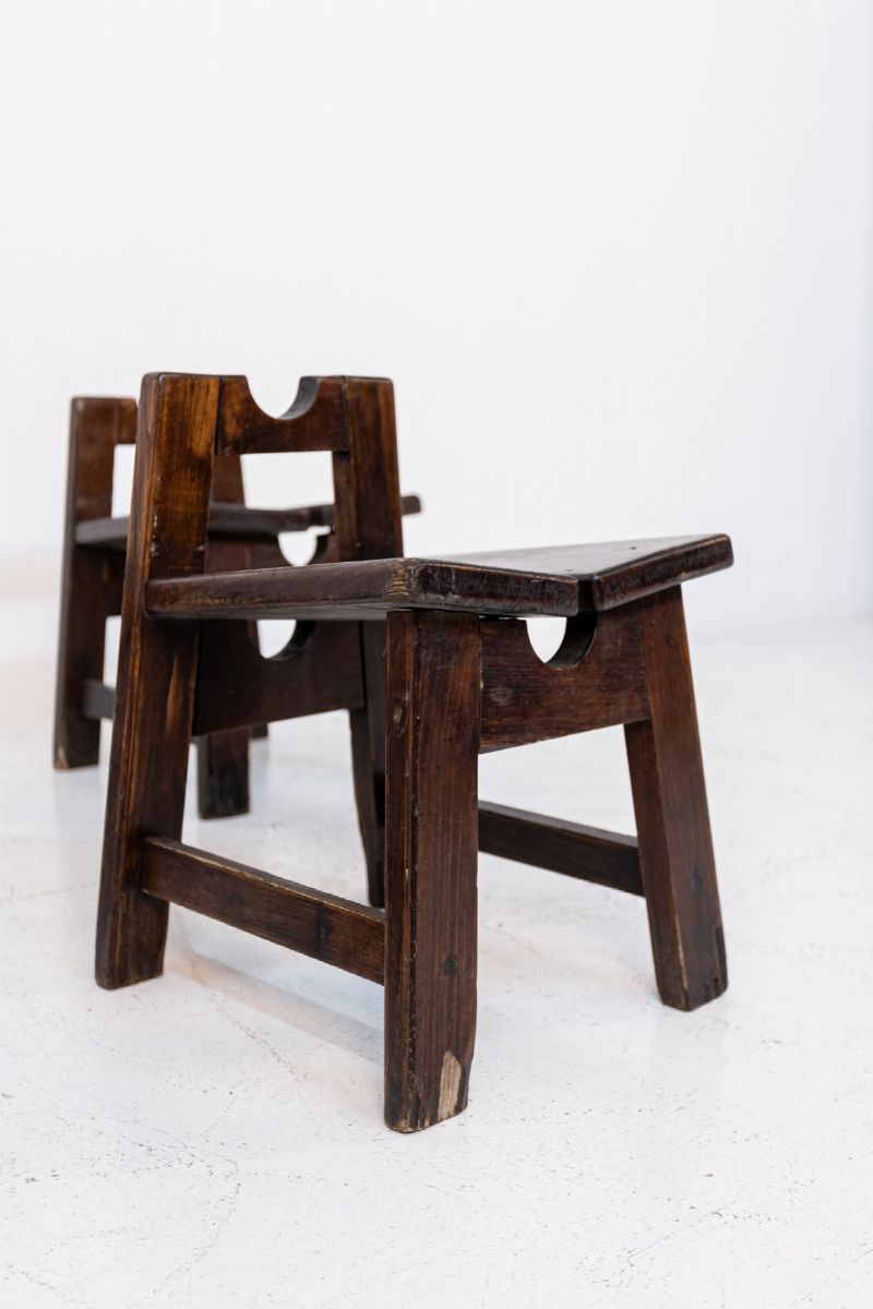 Set of Five Italian Wooden Stools