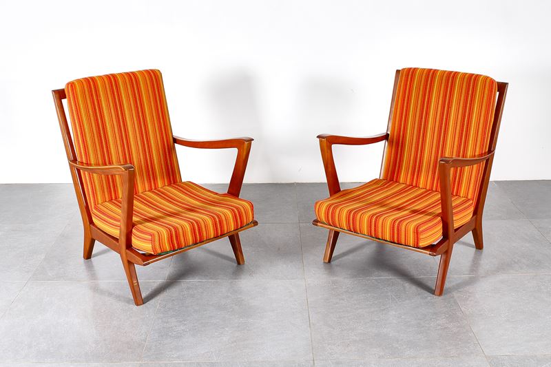 Gio Ponti - Coppia di poltrone modello 516 per Cassina, legno e metallo, anni '50