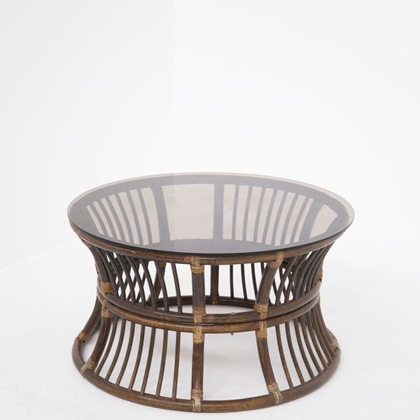 Manifattura Italiana - Italian Coffee Table in Bamboo and Glass Top