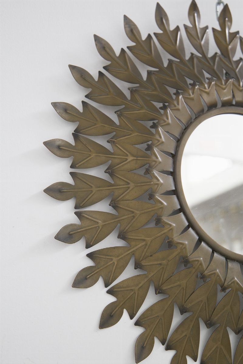 Specchio a Forma di Sole in Ottone Stile Hollywood Regency