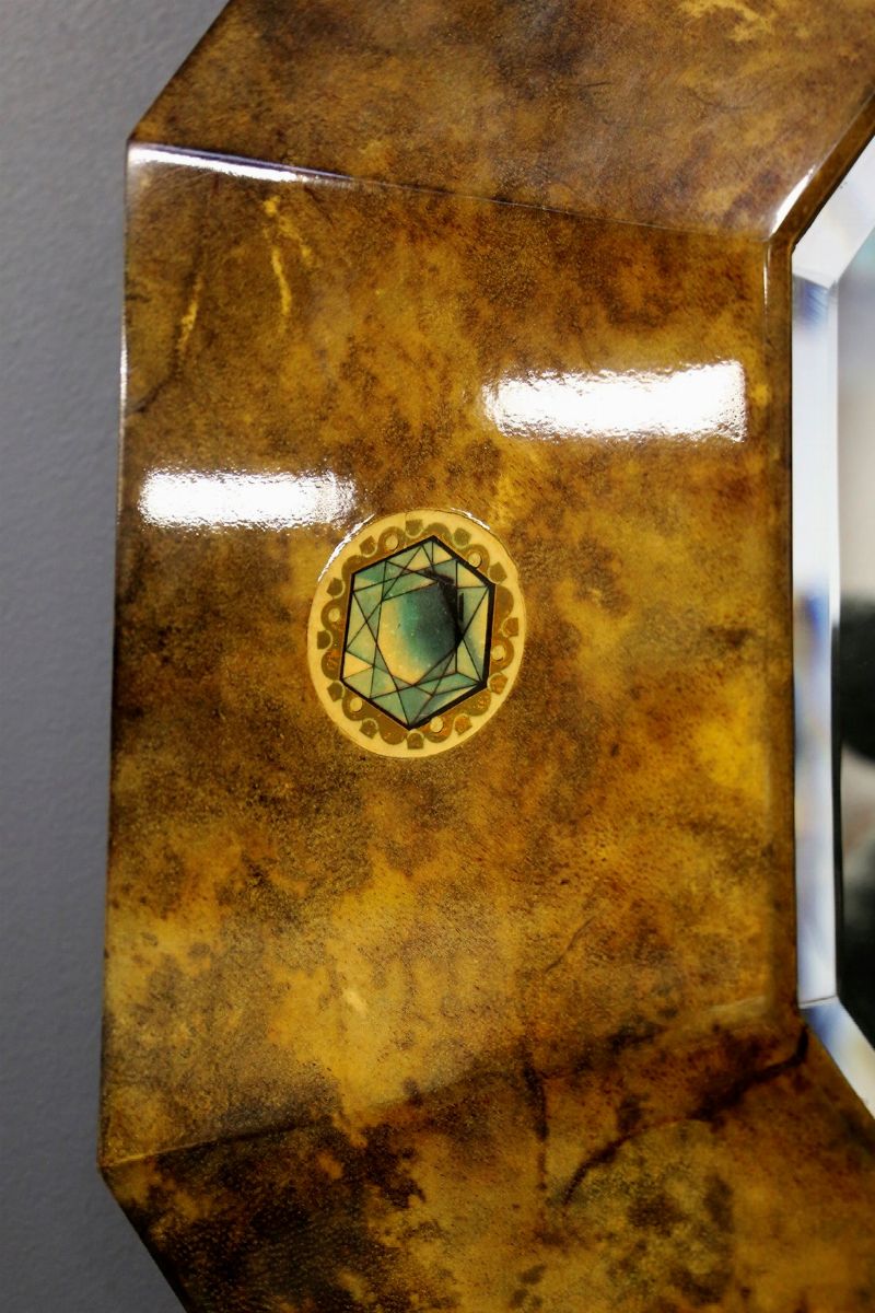 Specchio Raro di Metà Secolo in Pergamena con Etichetta Originale