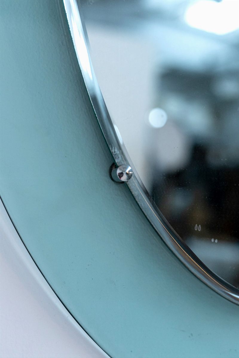 Specchio da Parete Italiano in Vetro Blu e Acciaio