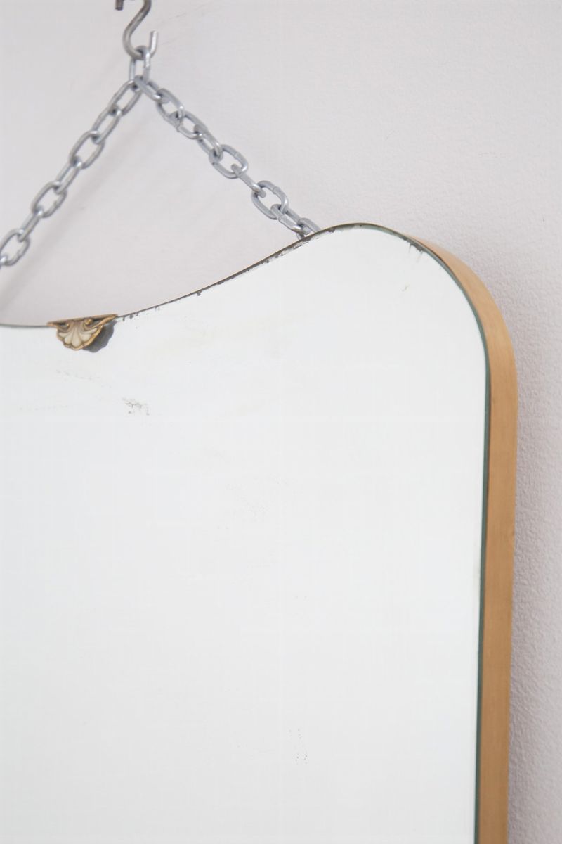 Specchio da Parete Vintage Italiano con Dettagli in Ottone
