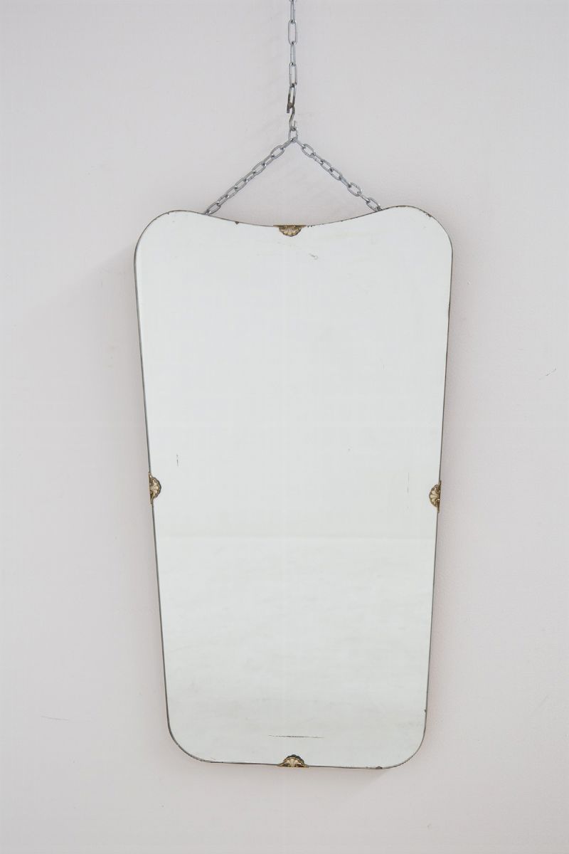 Specchio da Parete Vintage Italiano con Dettagli in Ottone