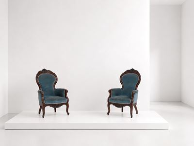 Coppia di poltrone in velluto blu in stile Luigi Filippo