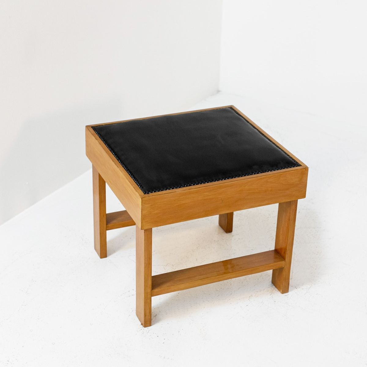 Pair of Italian Stools attr. to BBPR in Wood and Black Leather