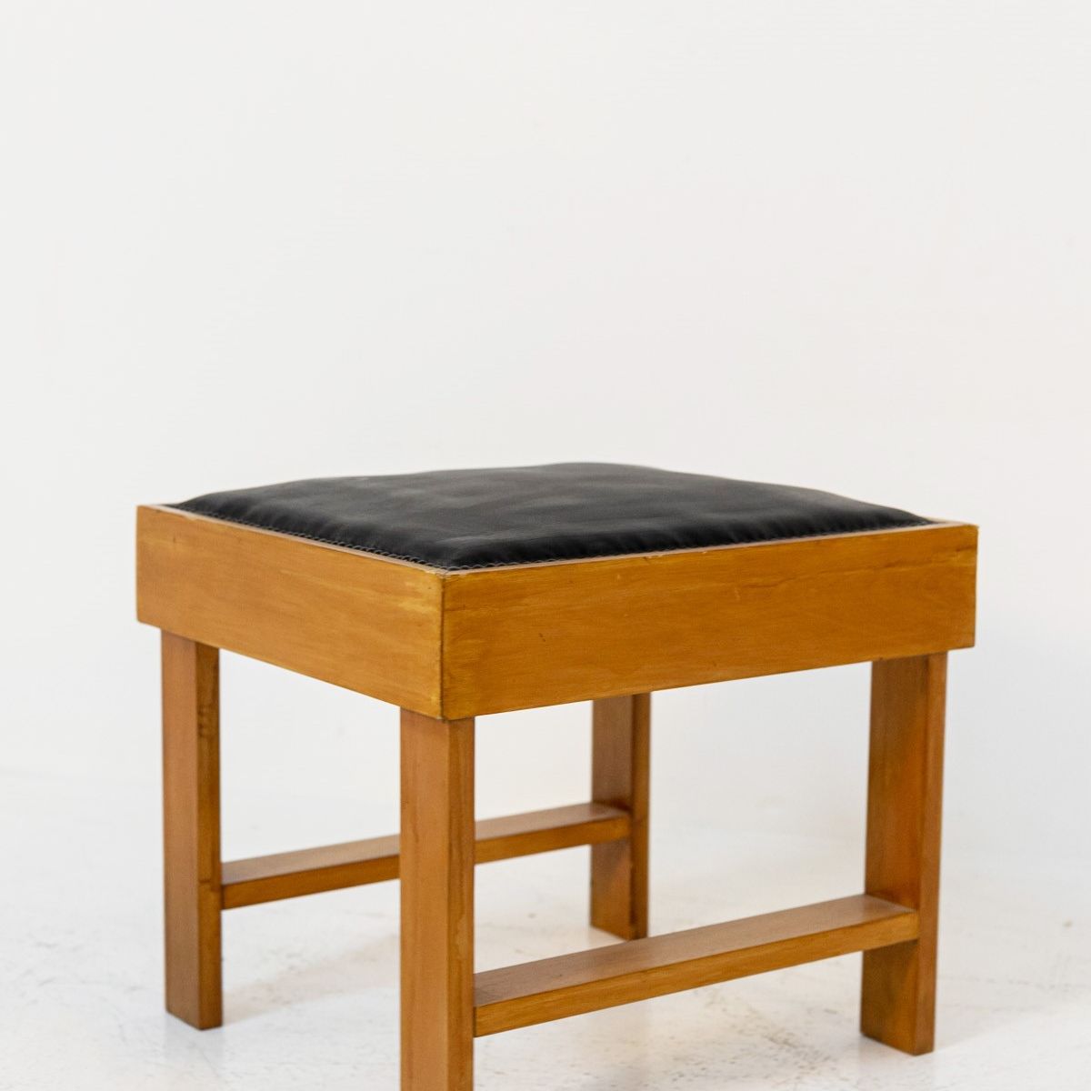 Pair of Italian Stools attr. to BBPR in Wood and Black Leather