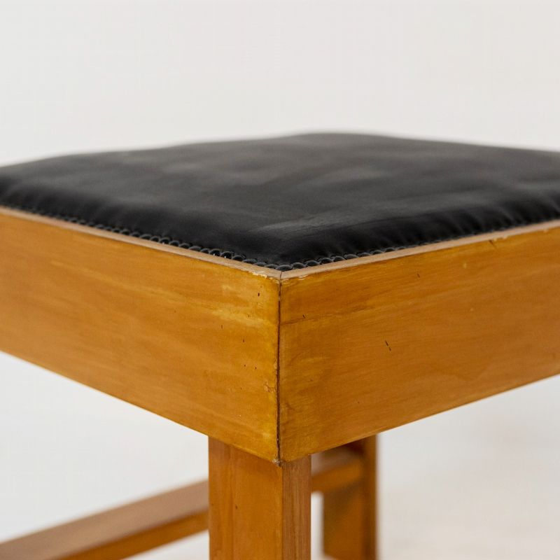 Pair of Italian Stools attr. to BBPR in Wood and Black Leather