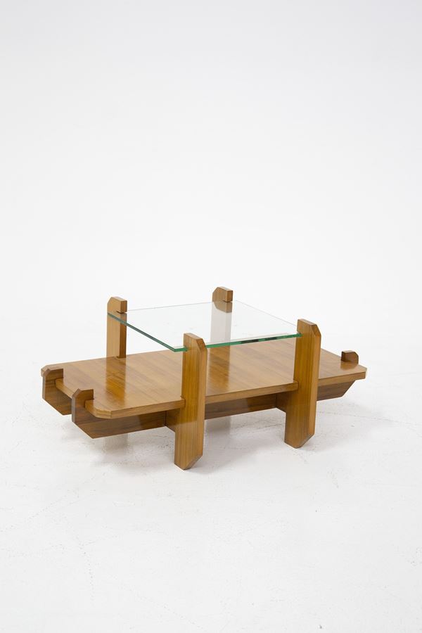 Vittorio Gregotti - Italian Vintage Wood and Glass Table (Attr.)