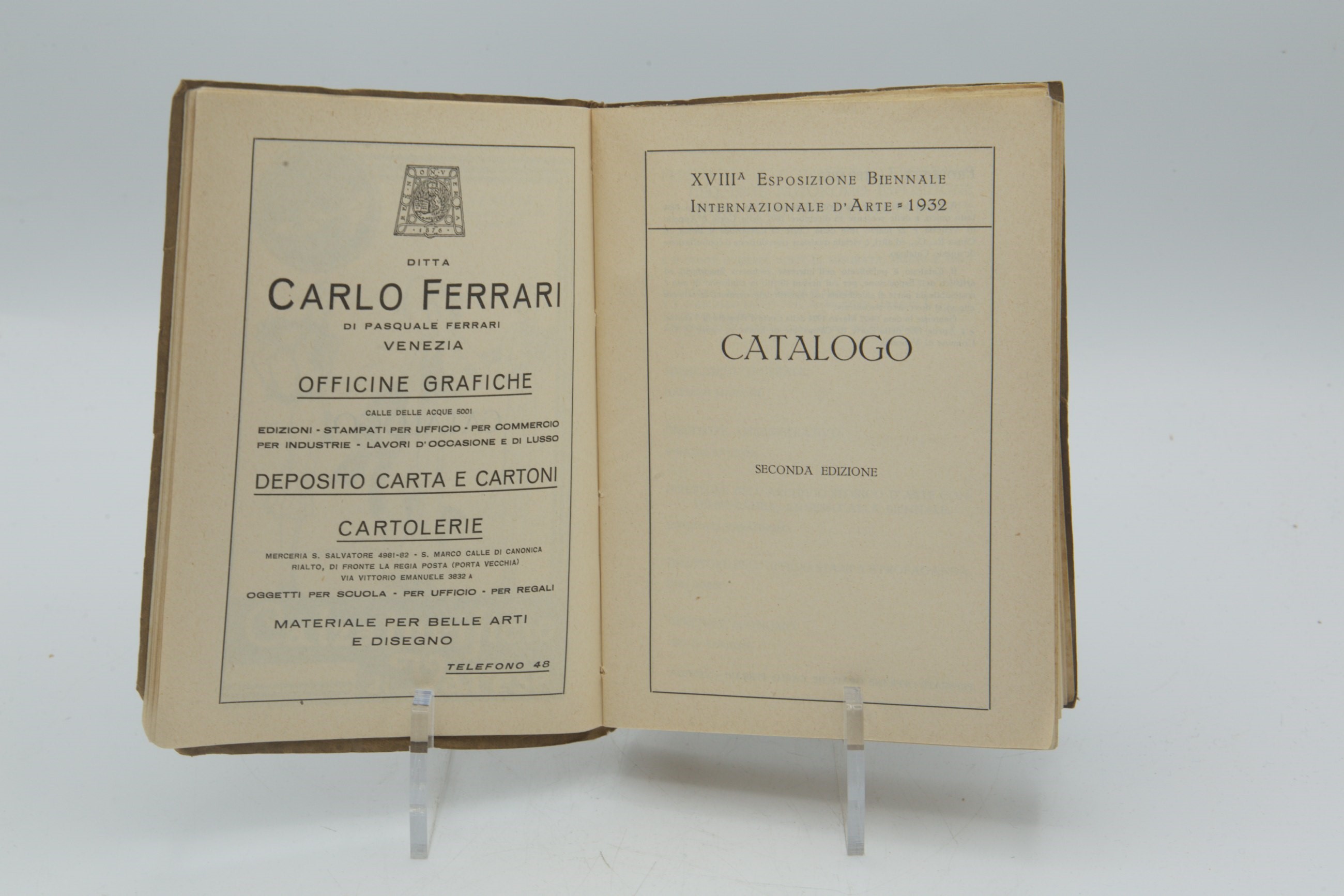 Catalogo della XVIII Esposizione Internazionale d’Arte di Venezia, 1932 (Anno X), brossura editor...