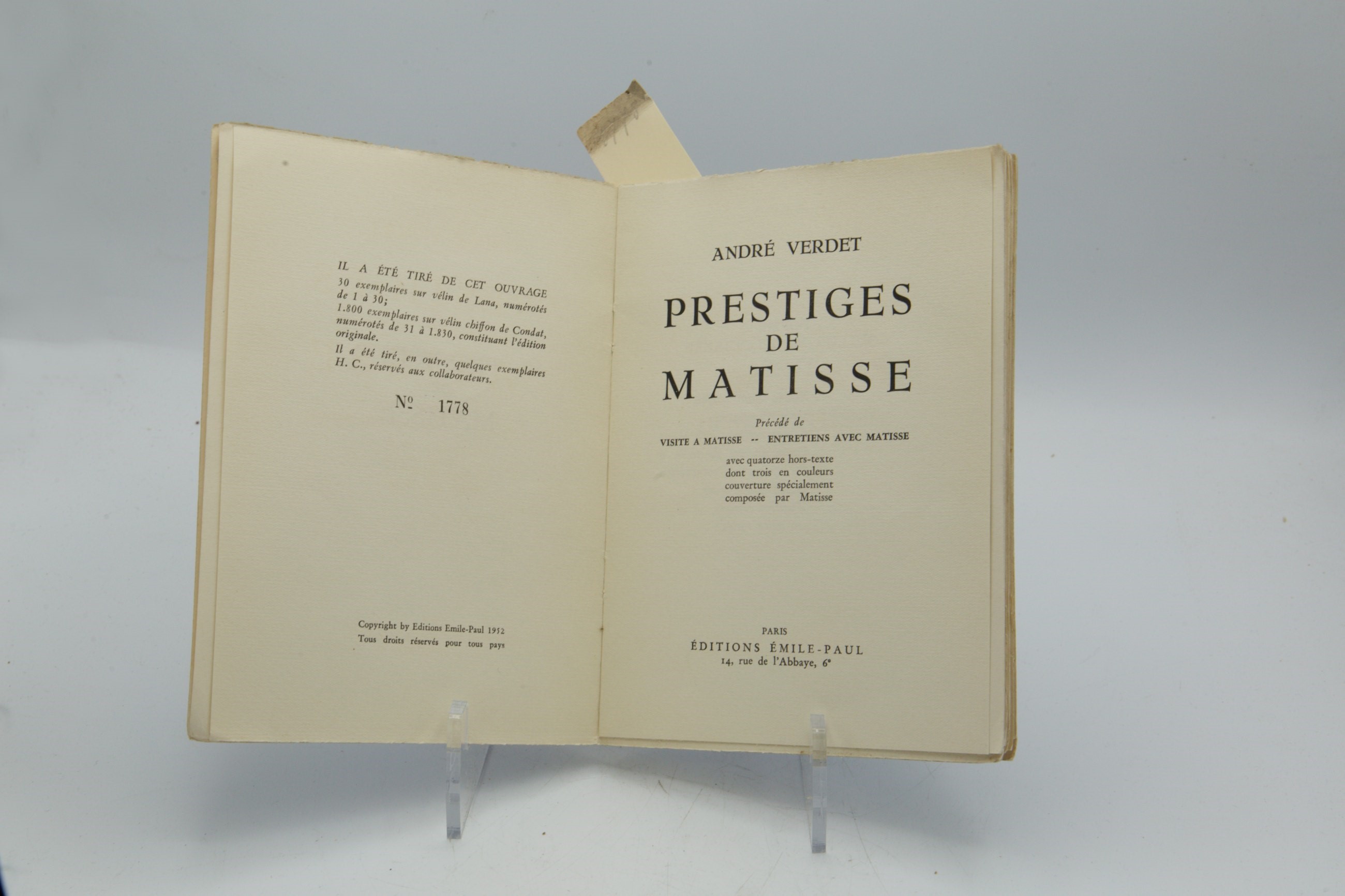 André Verdet, Prestiges de Matisse. Visite a Matisse – Entretiens avec Matisse