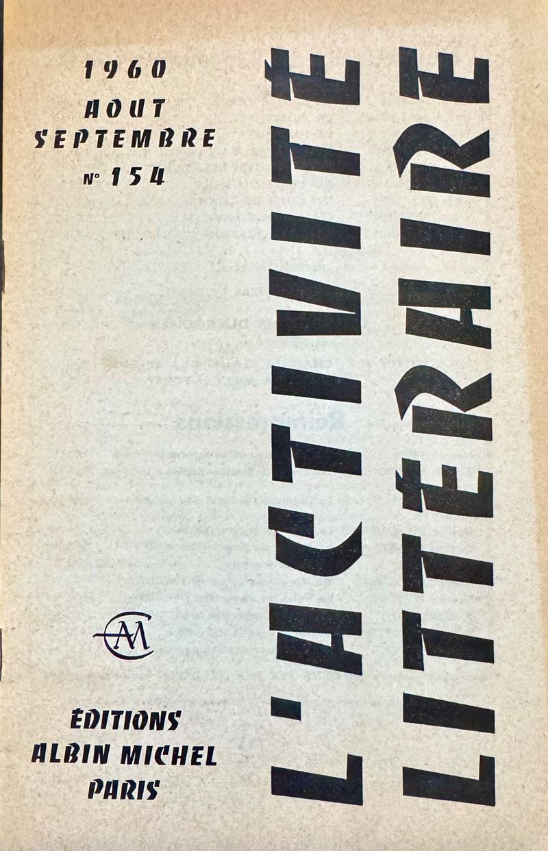 L'Activité Littéraire, n. 154 (agosto-settembre 1960), bollettino bibliografico editoriale
