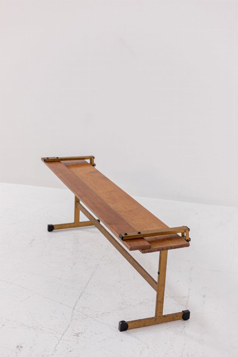 Pair of Italian Benches in Wood and Brass