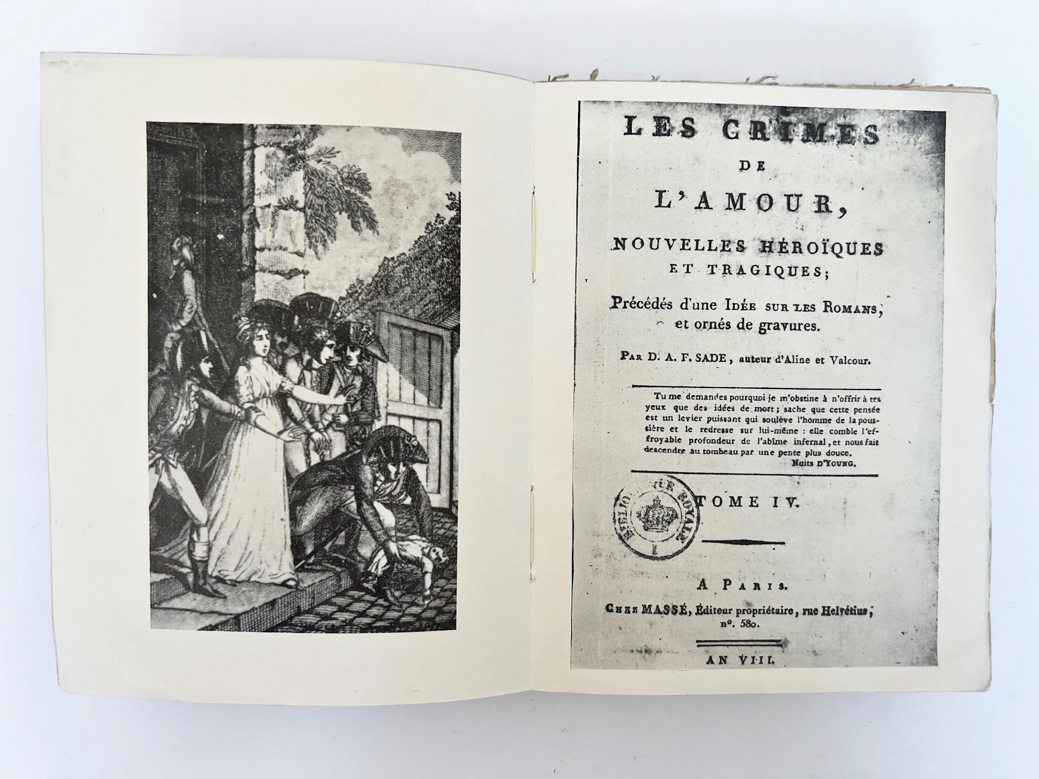 D.A.F. de Sade, Les Crimes de l'Amour. Idée sur les Romans