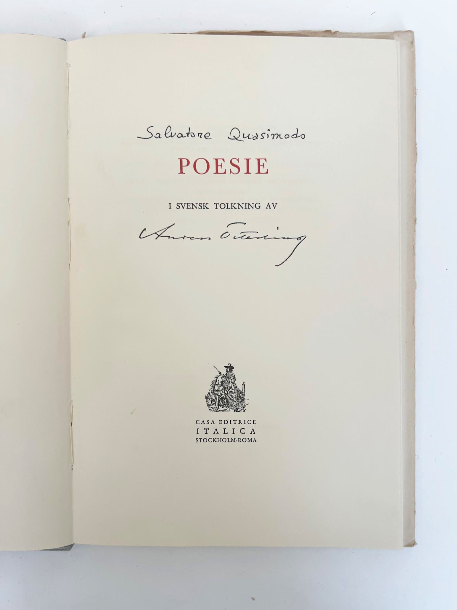 Salvatore Quasimodo, Poesie (edizione in traduzione svedese di Anders Österling), Casa Editrice I...