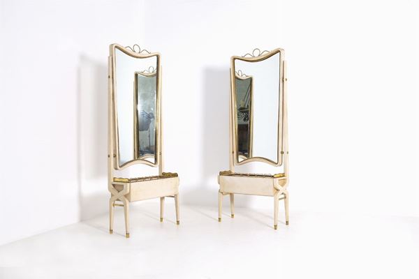 Pietro Lingeri - Specchi italiani in ottone e legno bianco (attr.)