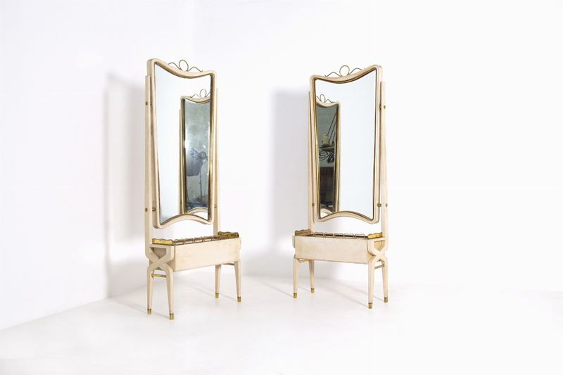 Specchi Italiani in Ottone e Legno Bianco (attr.)