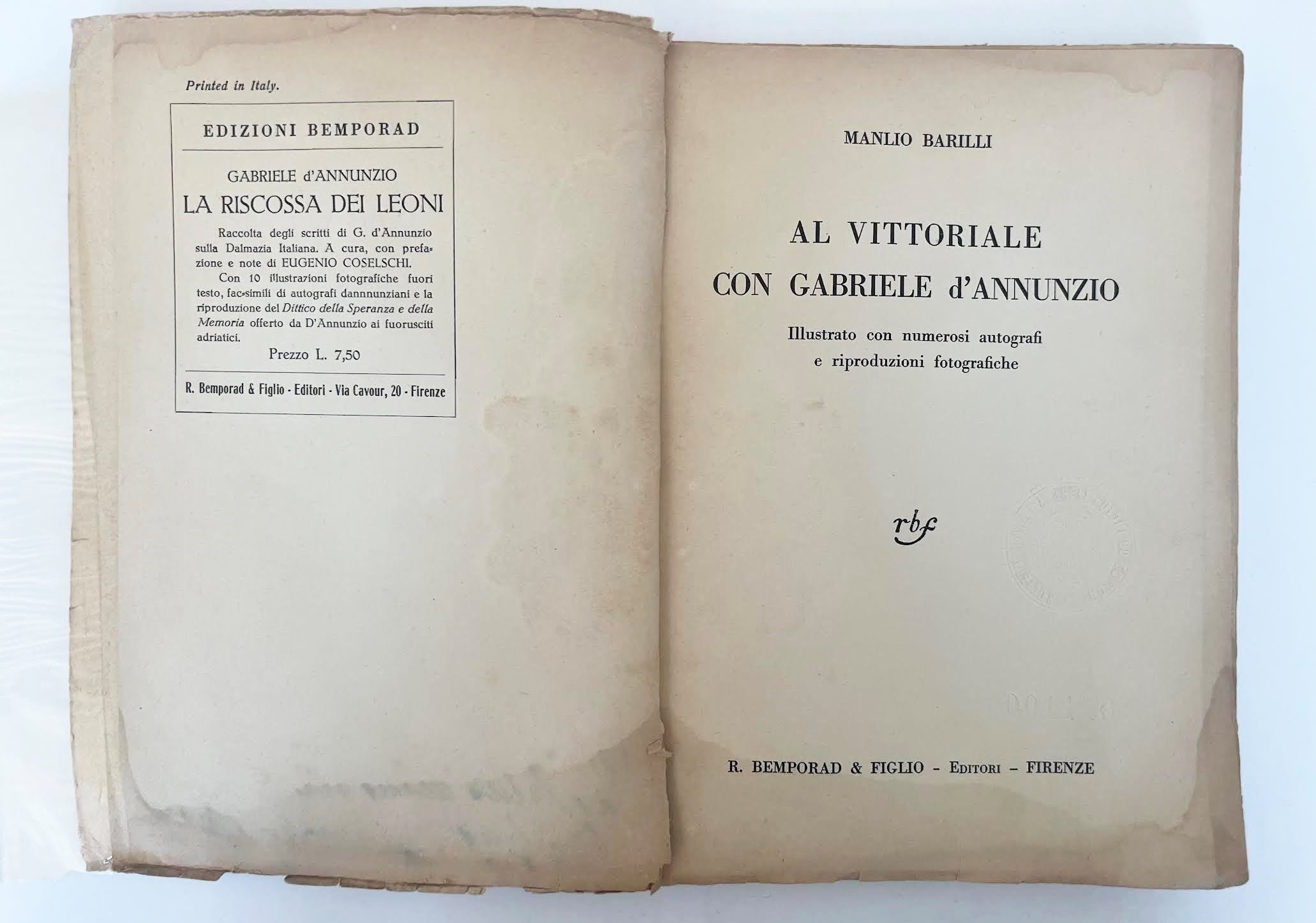 Manlio Barilli, Al Vittoriale con Gabriele d'Annunzio