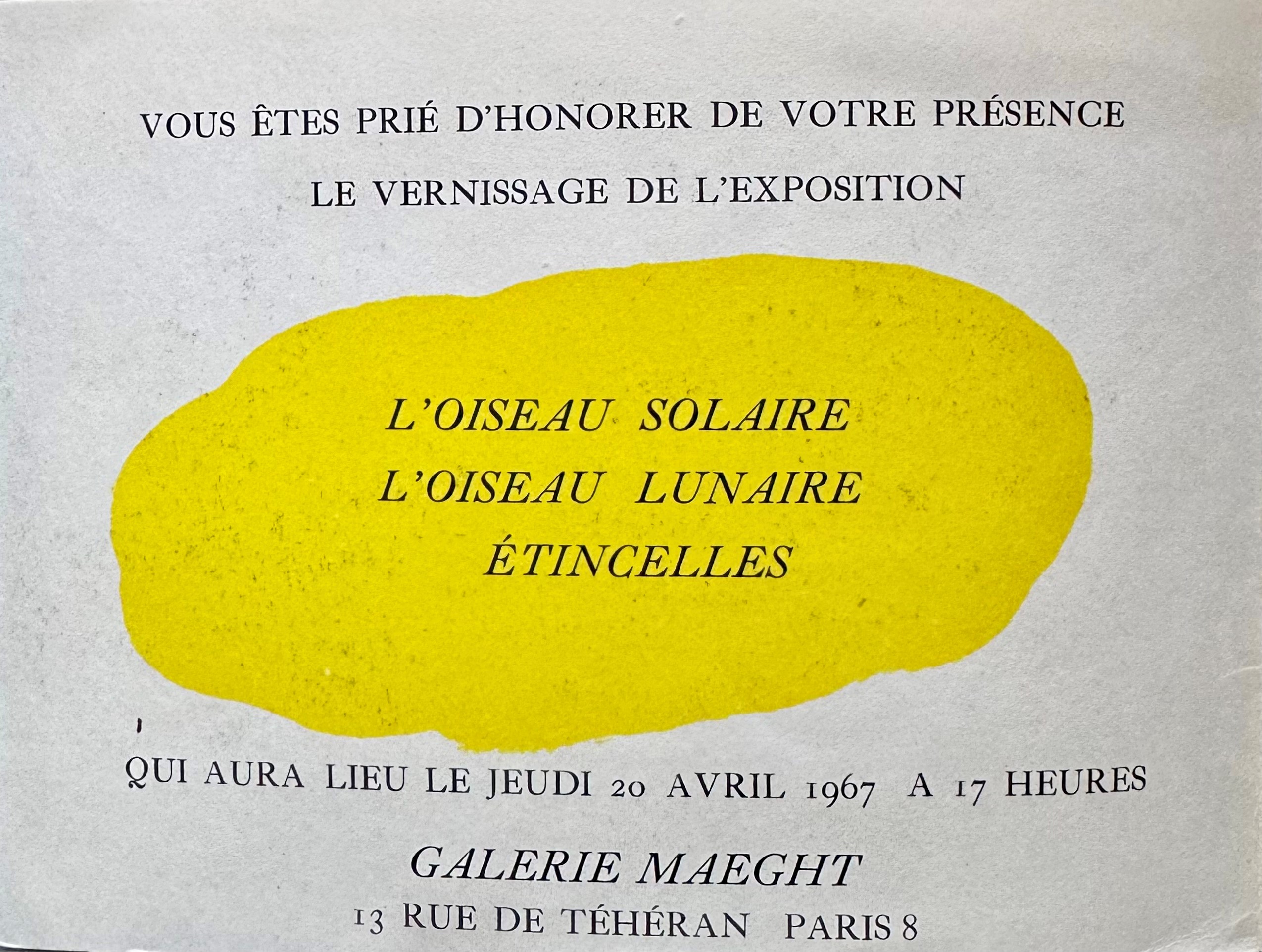 Joan Miró, L'Oiseau Solaire, L'Oiseau Lunaire, Étincelles - Carton d'invitation vernissage