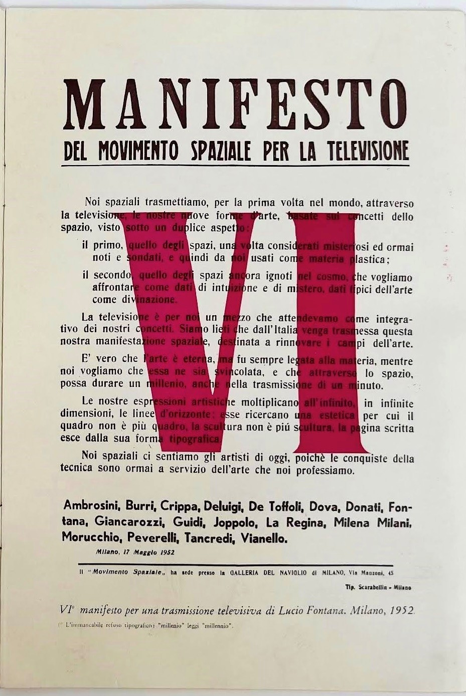 Spazialismo - Catalogo mostra Galleria La Fontana con VI Manifesto del Movimento Spaziale per la ...