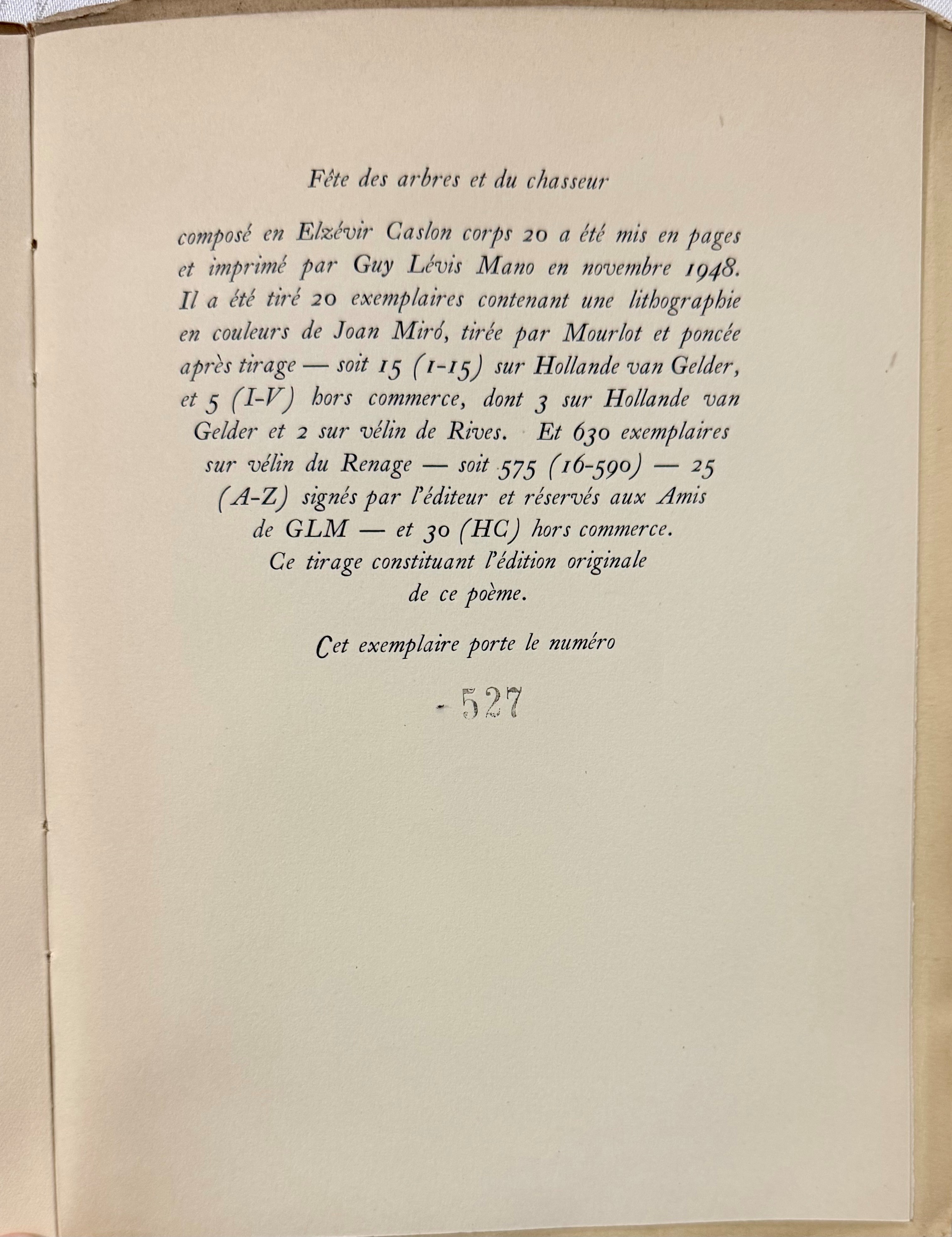 CHAR, René.Fête des arbres et du chasseur