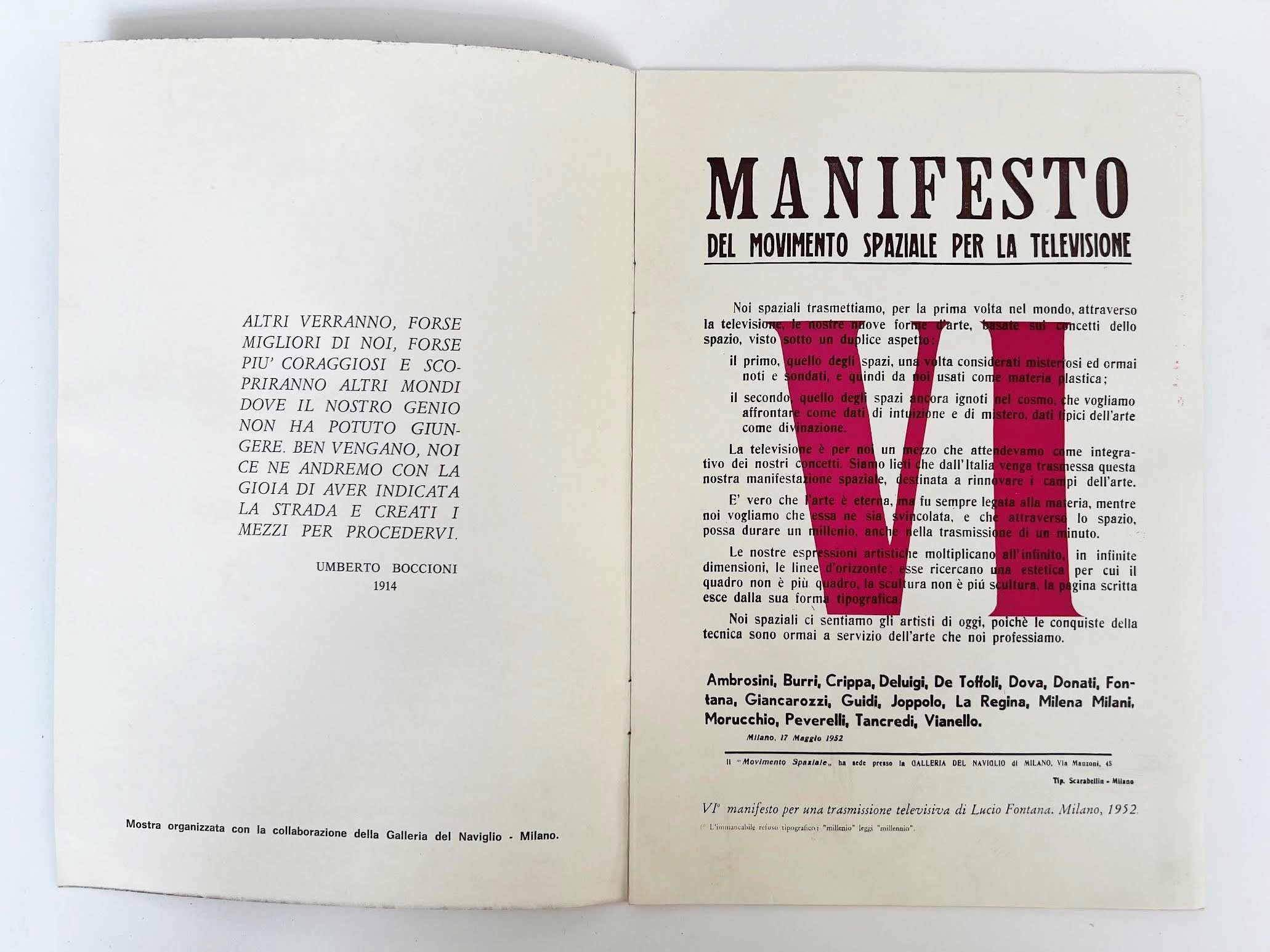 Spazialismo - Catalogo mostra Galleria La Fontana con VI Manifesto del Movimento Spaziale per la ...