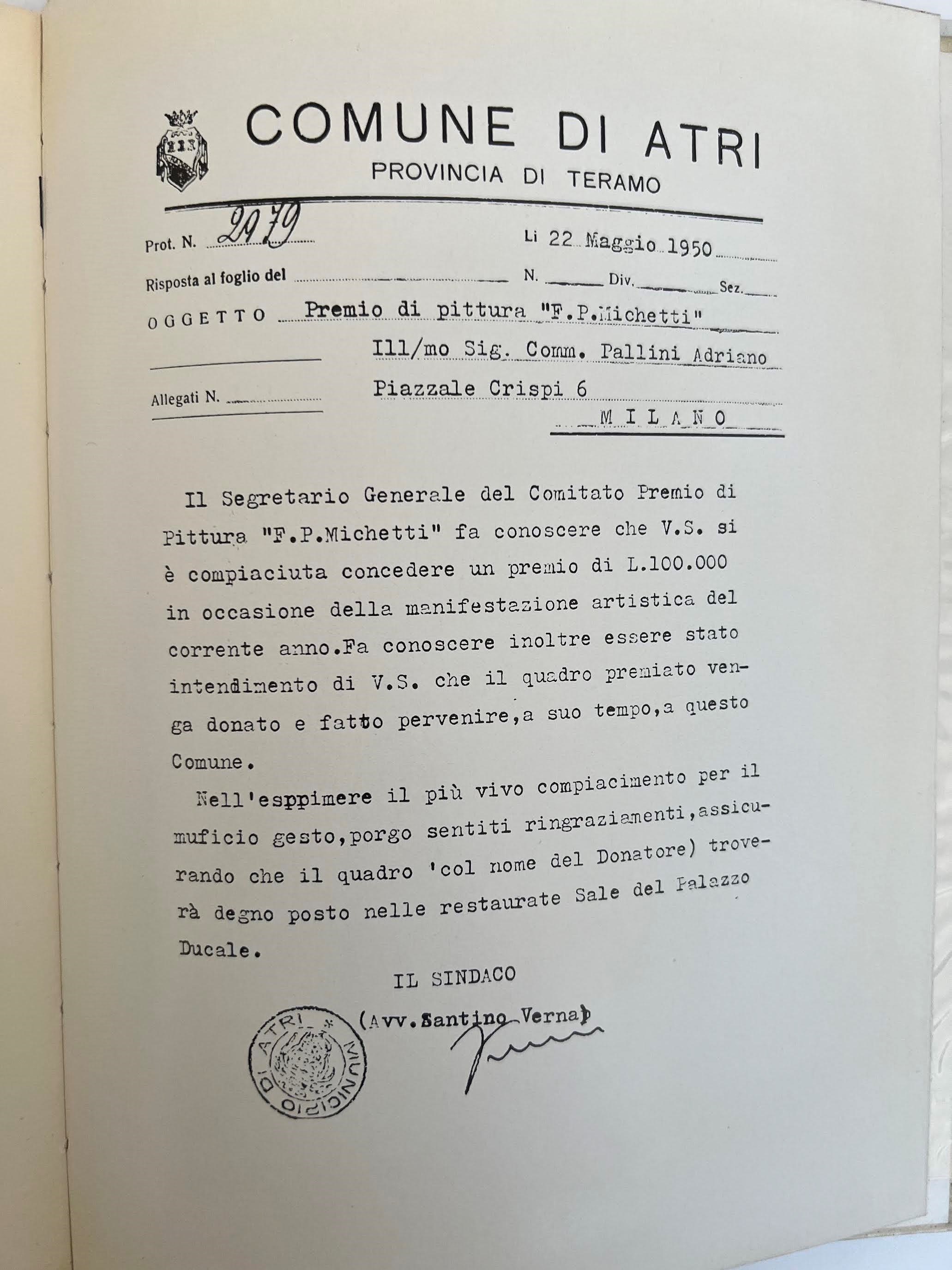 Adriano Pallini, Volume commemorativo con 16 tavole fuori testo