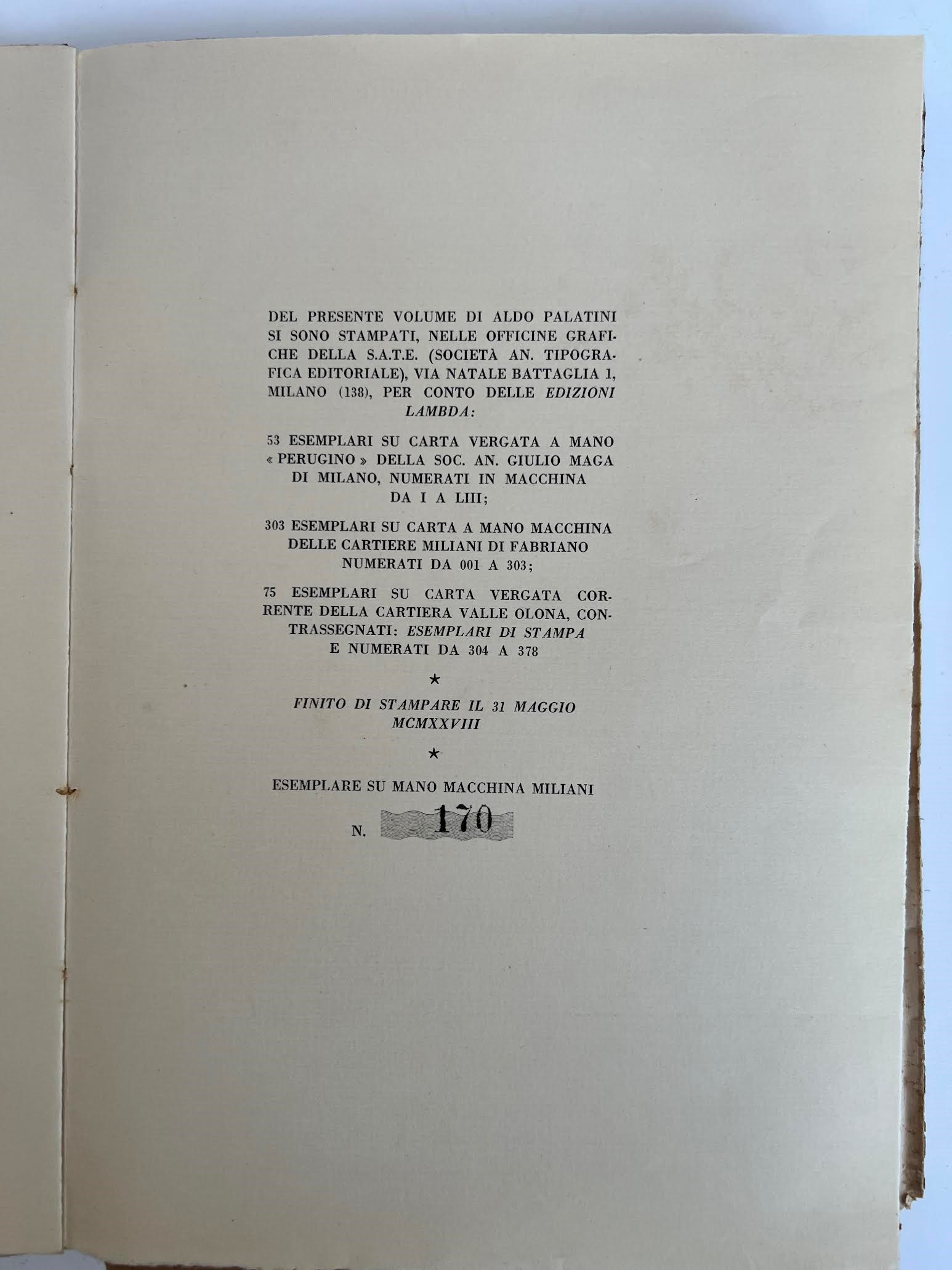 Aldo Palatini, Ombre che tornano, libro di poesie (1928)