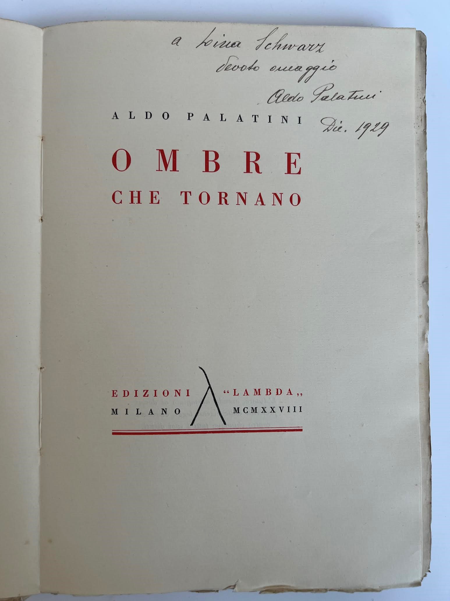 Aldo Palatini, Ombre che tornano, libro di poesie (1928)