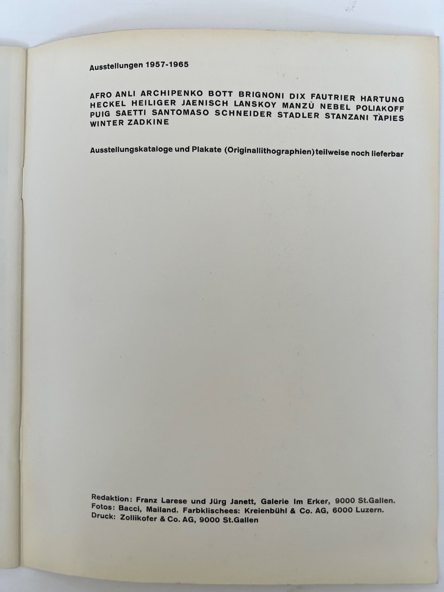 Capogrossi, Galerie Im Erker, San Gallo 1965 — Catalogo d’arte