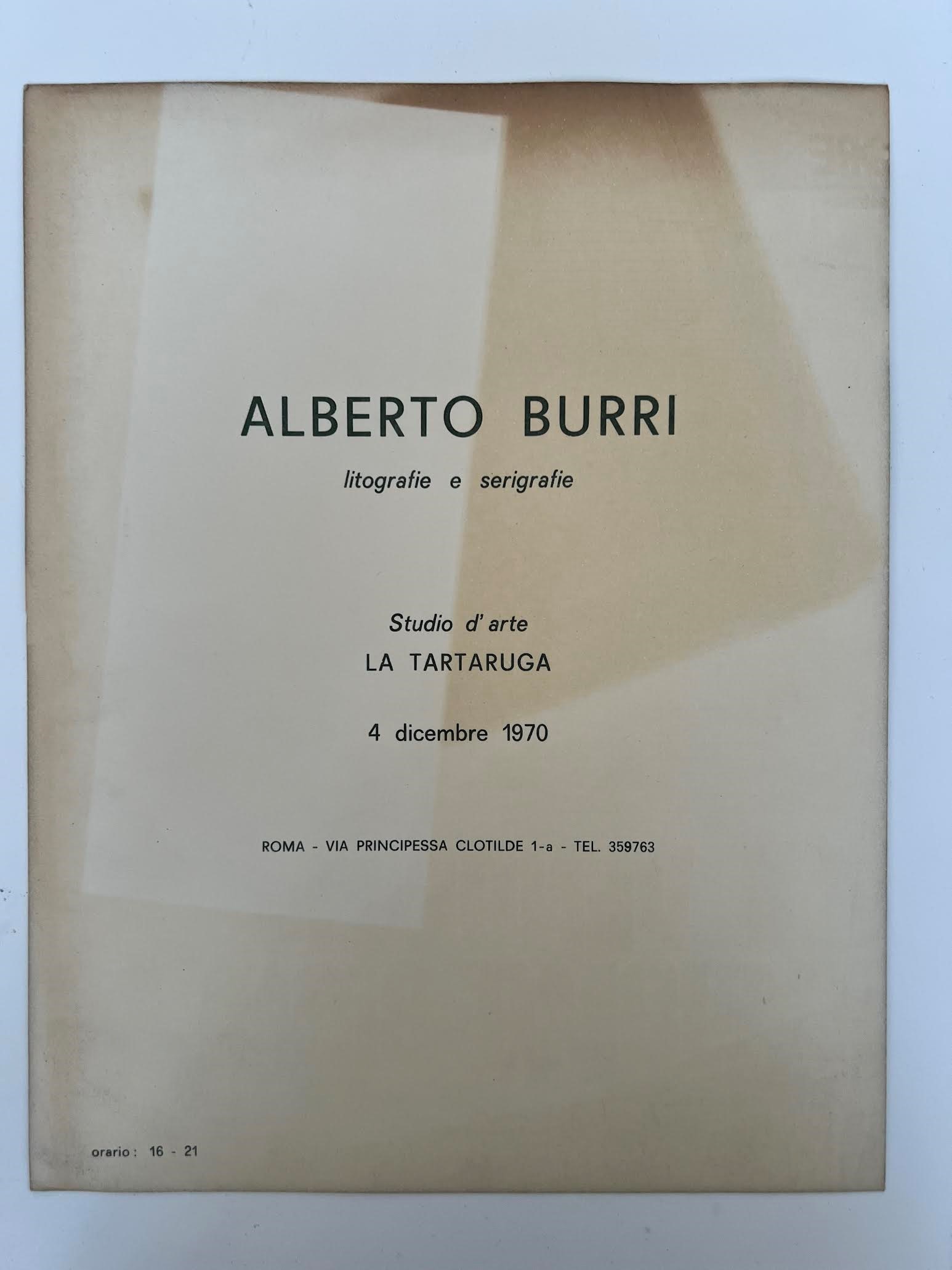 Alberto Burri, Fotografia di ritratto per invito della mostra “Litografie e serigrafie” (dicembre...