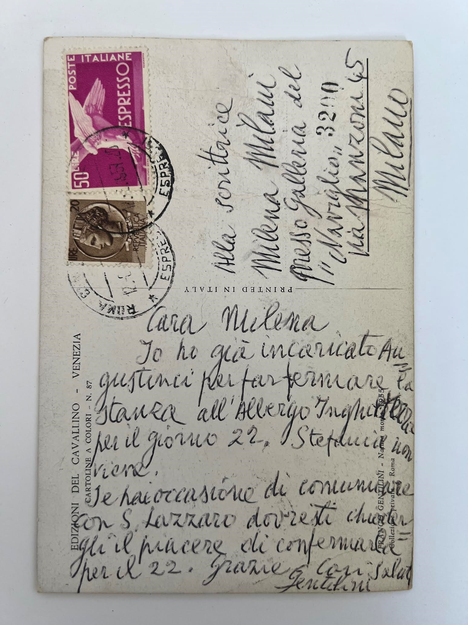 Cartolina F. Gentilini per M.MIlani