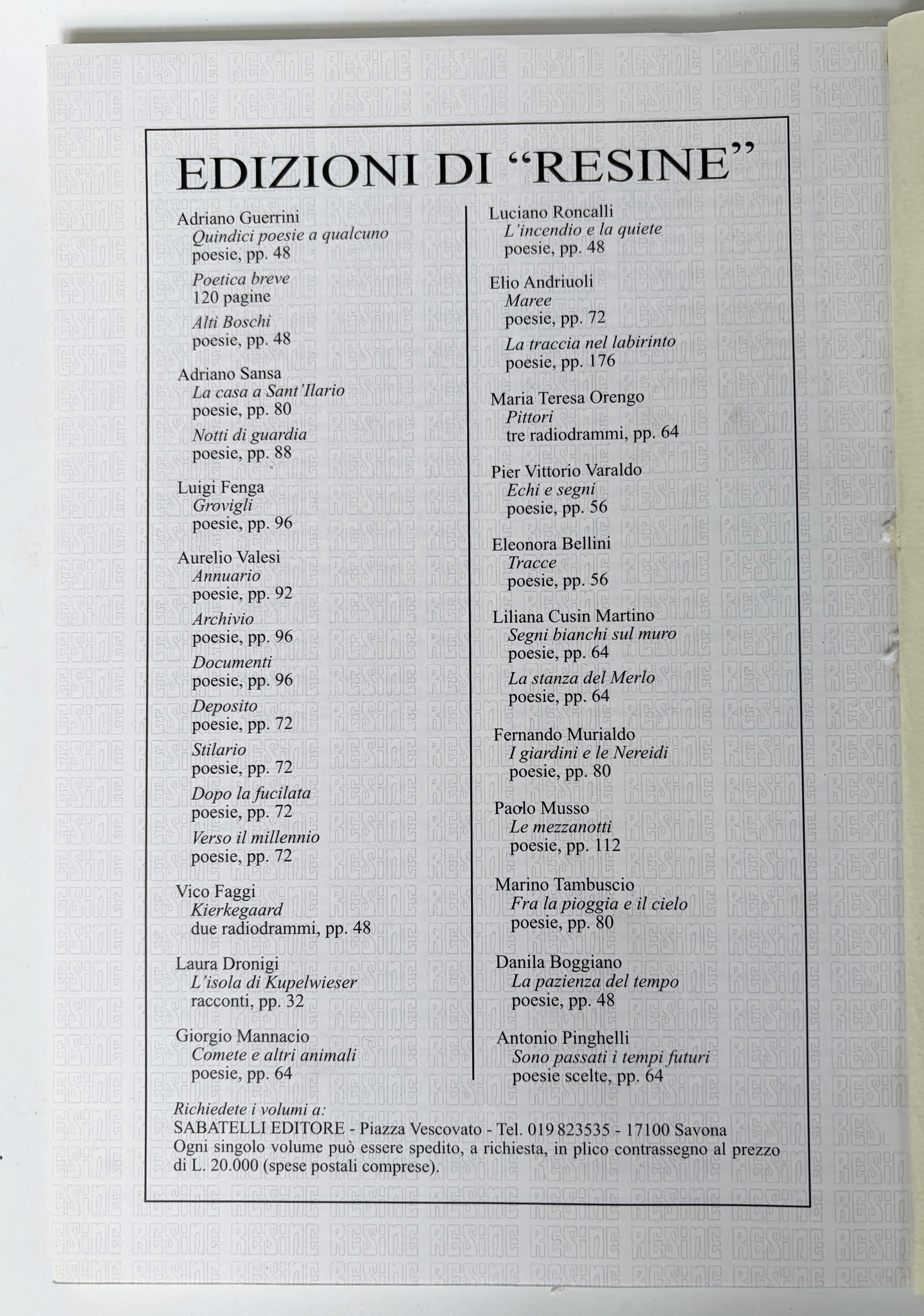 Quaderni Liguri di Cultura, n. 83 (anno XXII della nuova serie, primo trimestre 2000) – Fascicolo...