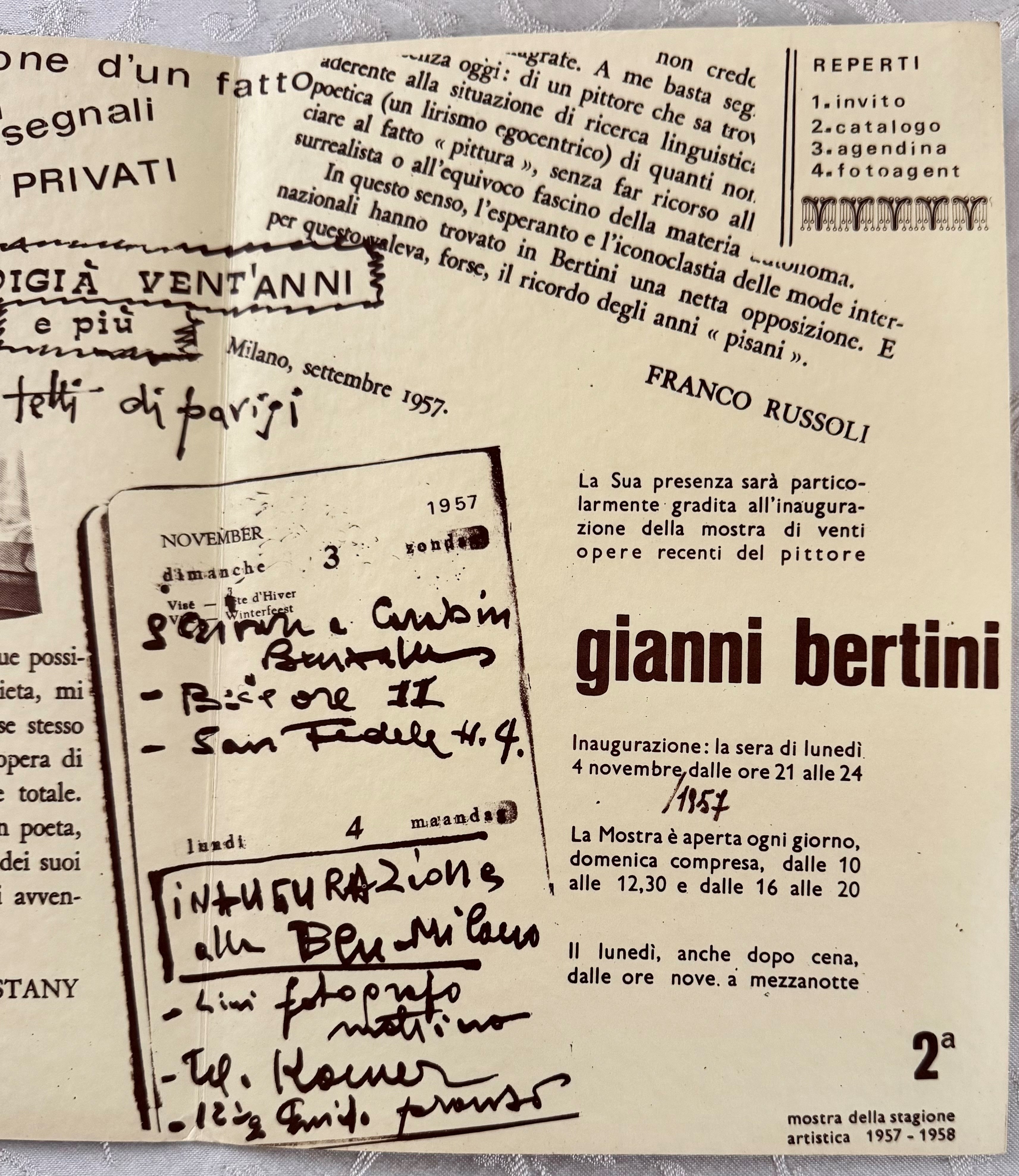 Gianni Bertini, Digià vent'anni (catalogo di mostra, con testo critico di Franco Russoli e pagine...