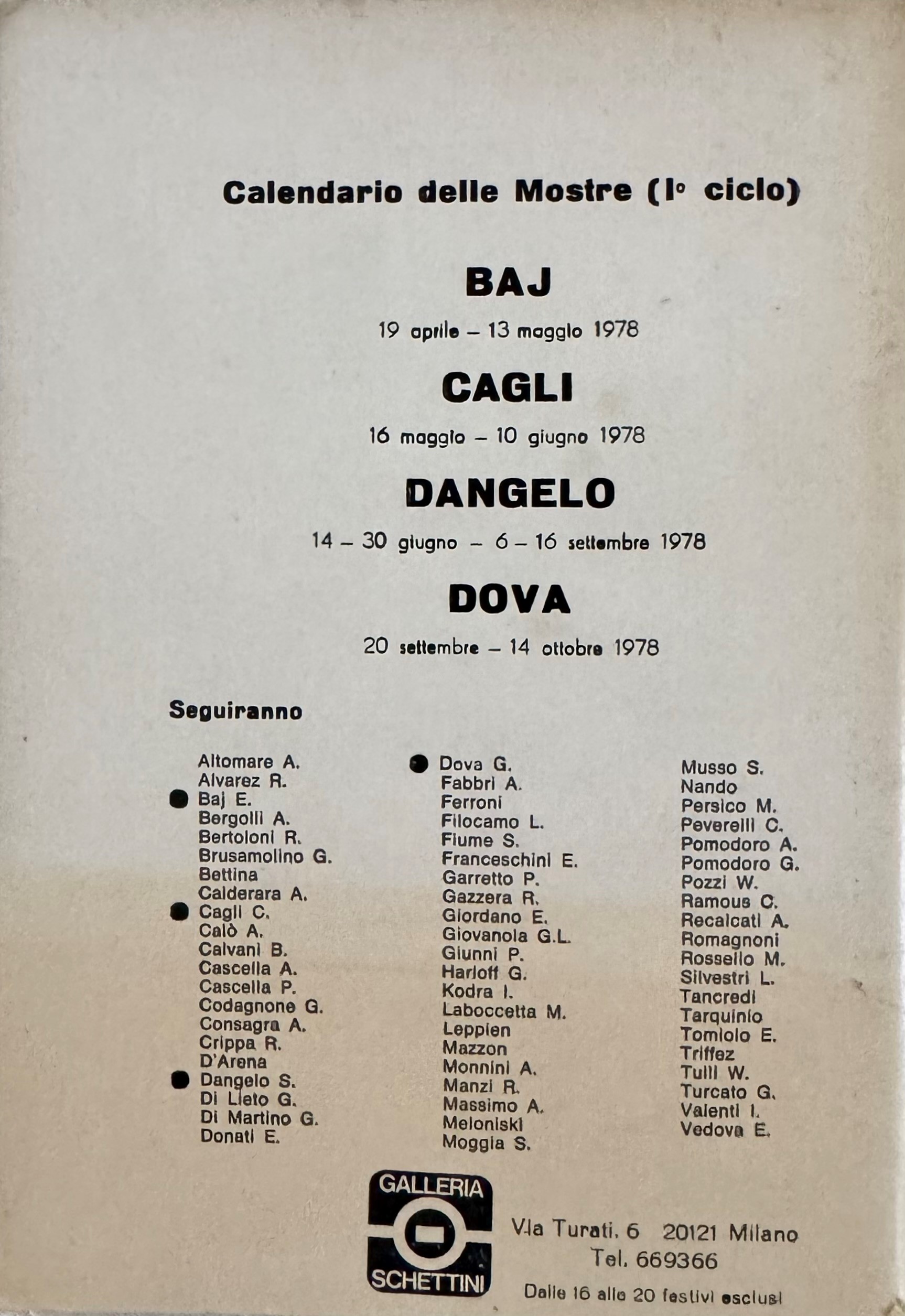 Enrico Baj, Catalogo della 420ª Mostra della Galleria Schettini (Milano), 1946-1958