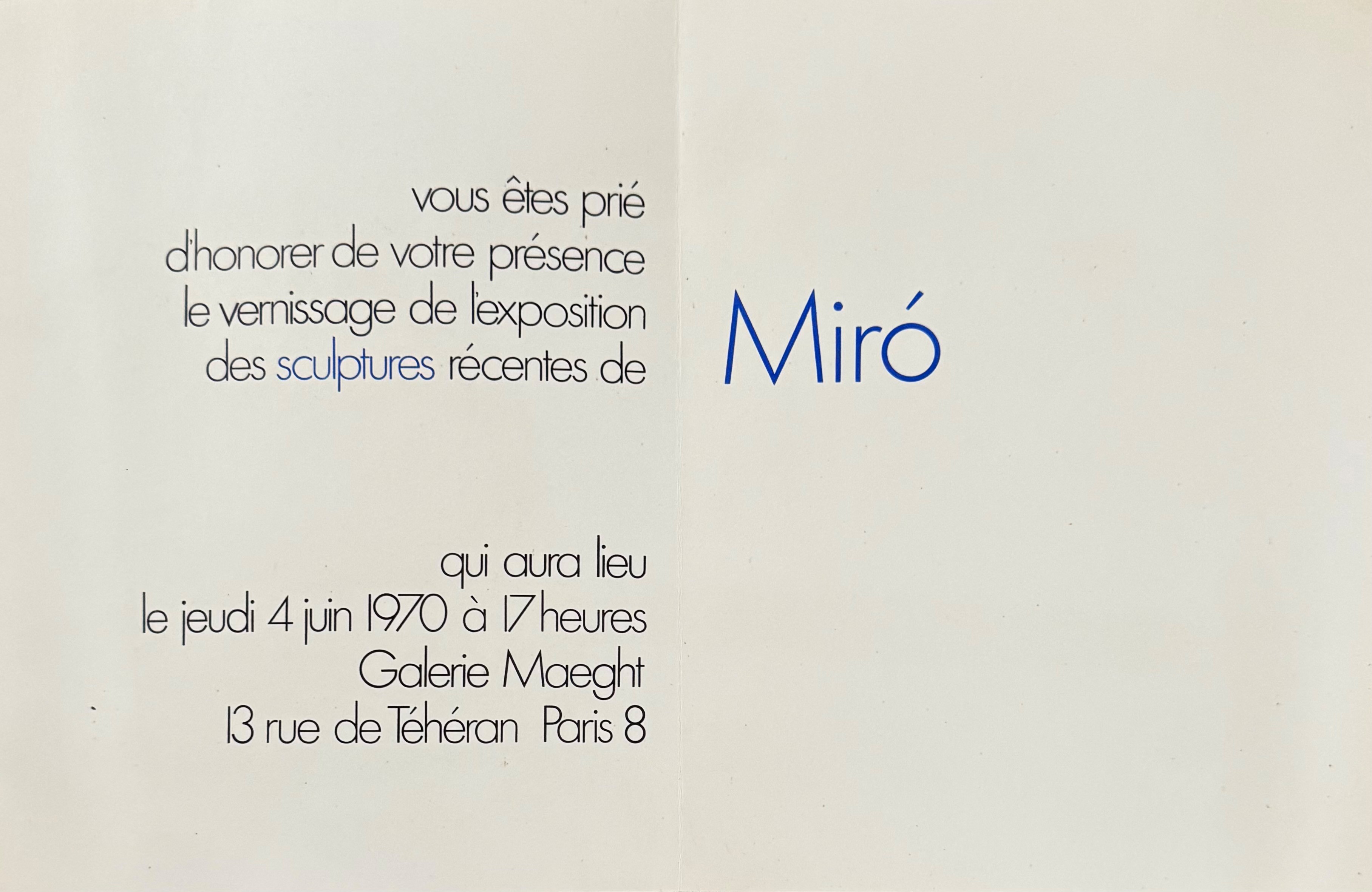 Joan Miró, Sculptures récentes (Carton d’invitation per il vernissage), litografia a colori